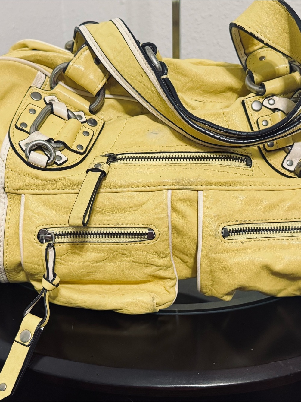 Juicy Couture Yellow Butter Soft Leather Rectangular Doctor Shoulder Bag